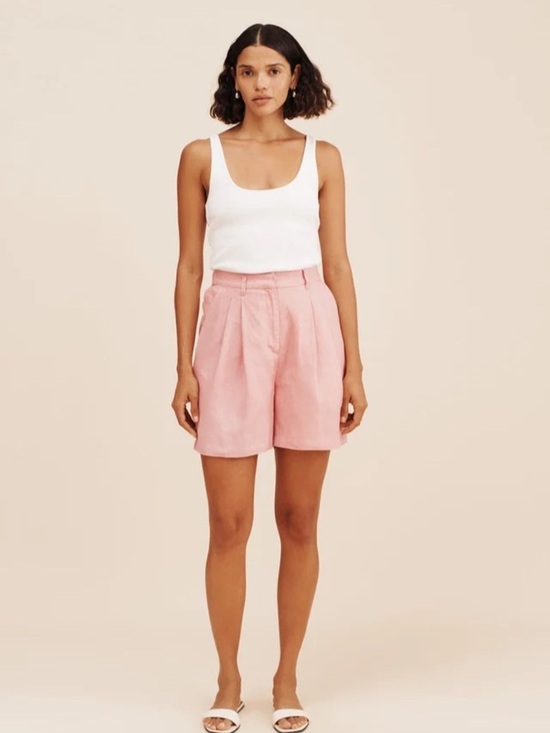 Posse Pants - POSSE 100% Linen Pink Pleated High Rise Shorts S Resort Coastal Luxury
